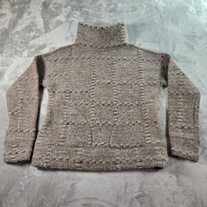 Prana Women Sweater XS Turtleneck Gray Wool Blend Textured Knit Pullover Pockets